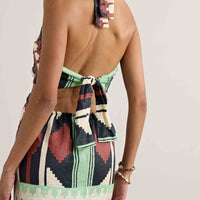 Unique Vintage Ethnic Print Backless Mini Dress