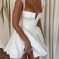 Exquisite V-Neck Pleated Waist Mini Dress