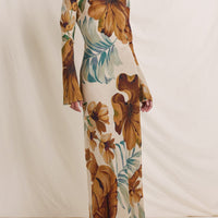 Hand—Drawn Botanical Motifs Maxi Dress