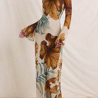 Hand—Drawn Botanical Motifs Maxi Dress