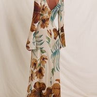Hand—Drawn Botanical Motifs Maxi Dress